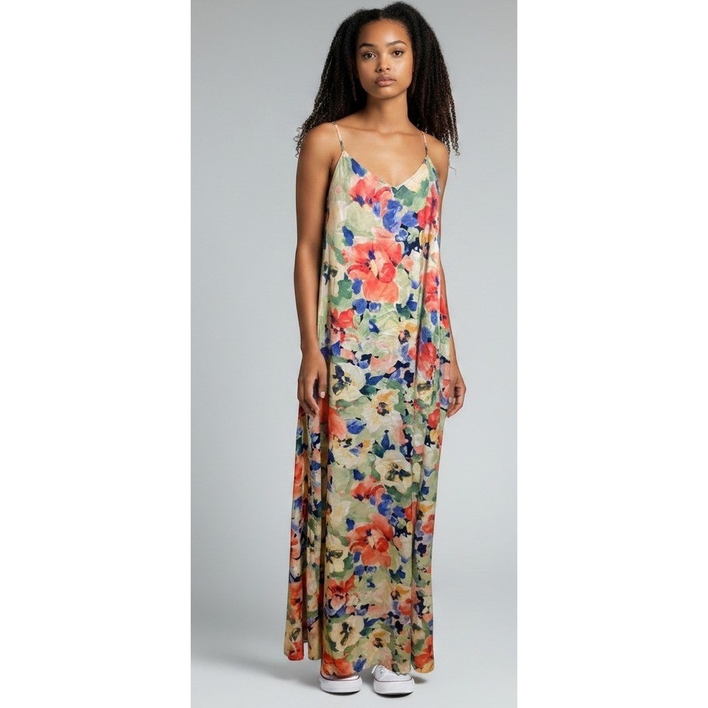 Tahari Floral Maxi Dress L Multicolor Excellent Watercolor Slip Dress
